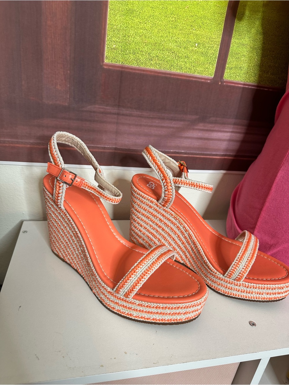 Nordstrom Coral Orange Braided Espadrille Wedge Sandals
